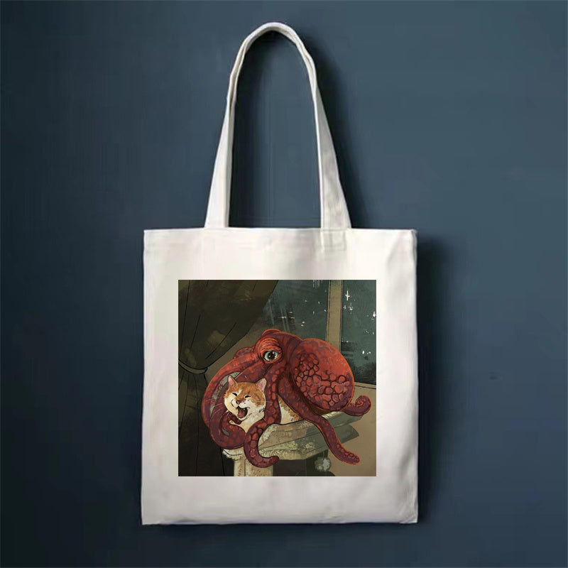 Cute Cat Canvas Tote Bag – Reusable, Large-Capacity Shoulder Bag for Women. Perfect for Shopping, Travel, or Everyday Use.”