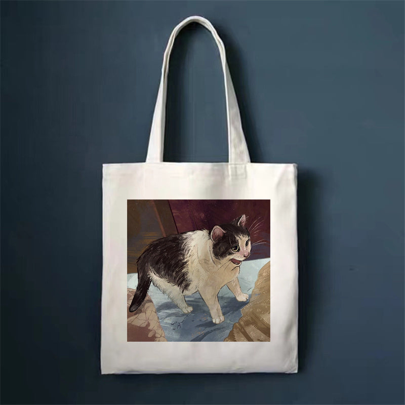 Cute Cat Canvas Tote Bag – Reusable, Large-Capacity Shoulder Bag for Women. Perfect for Shopping, Travel, or Everyday Use.”