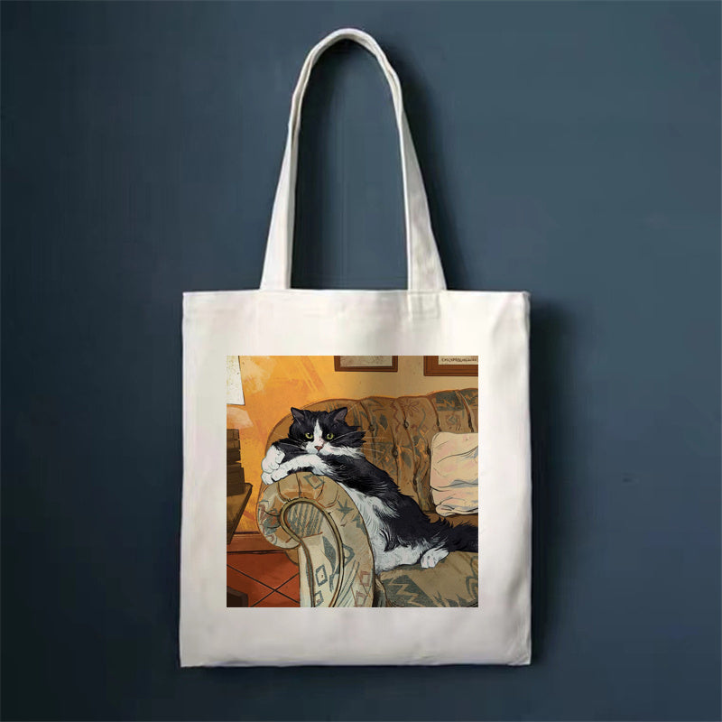 Cute Cat Canvas Tote Bag – Reusable, Large-Capacity Shoulder Bag for Women. Perfect for Shopping, Travel, or Everyday Use.”
