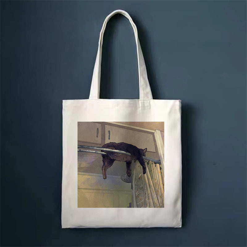 Cute Cat Canvas Tote Bag – Reusable, Large-Capacity Shoulder Bag for Women. Perfect for Shopping, Travel, or Everyday Use.”