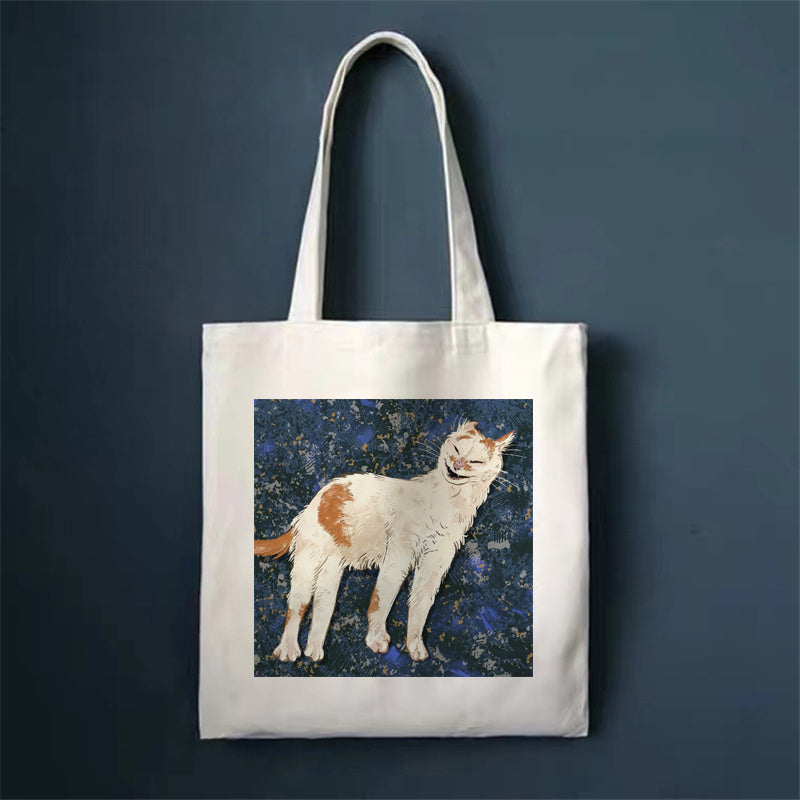 Cute Cat Canvas Tote Bag – Reusable, Large-Capacity Shoulder Bag for Women. Perfect for Shopping, Travel, or Everyday Use.”