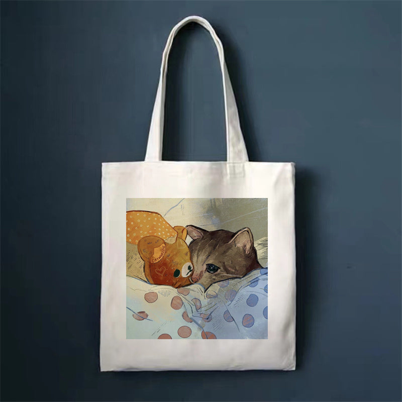 Cute Cat Canvas Tote Bag – Reusable, Large-Capacity Shoulder Bag for Women. Perfect for Shopping, Travel, or Everyday Use.”
