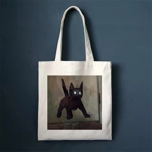 Cute Cat Canvas Tote Bag – Reusable, Large-Capacity Shoulder Bag for Women. Perfect for Shopping, Travel, or Everyday Use.”